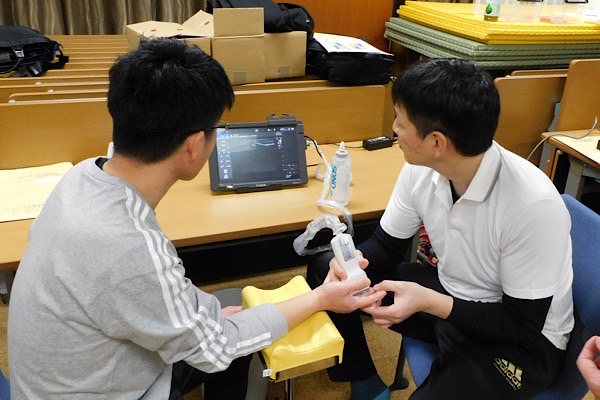 整復法・固定法、エコー画像観察の実習